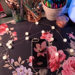 Pink glitter floral iPhone case Gem Ring